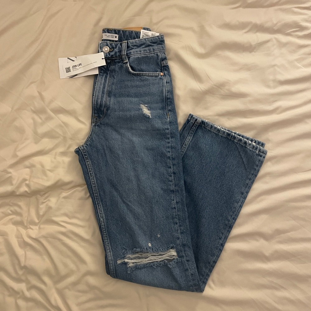 Zara Straight Fit Super High Rise Jeans